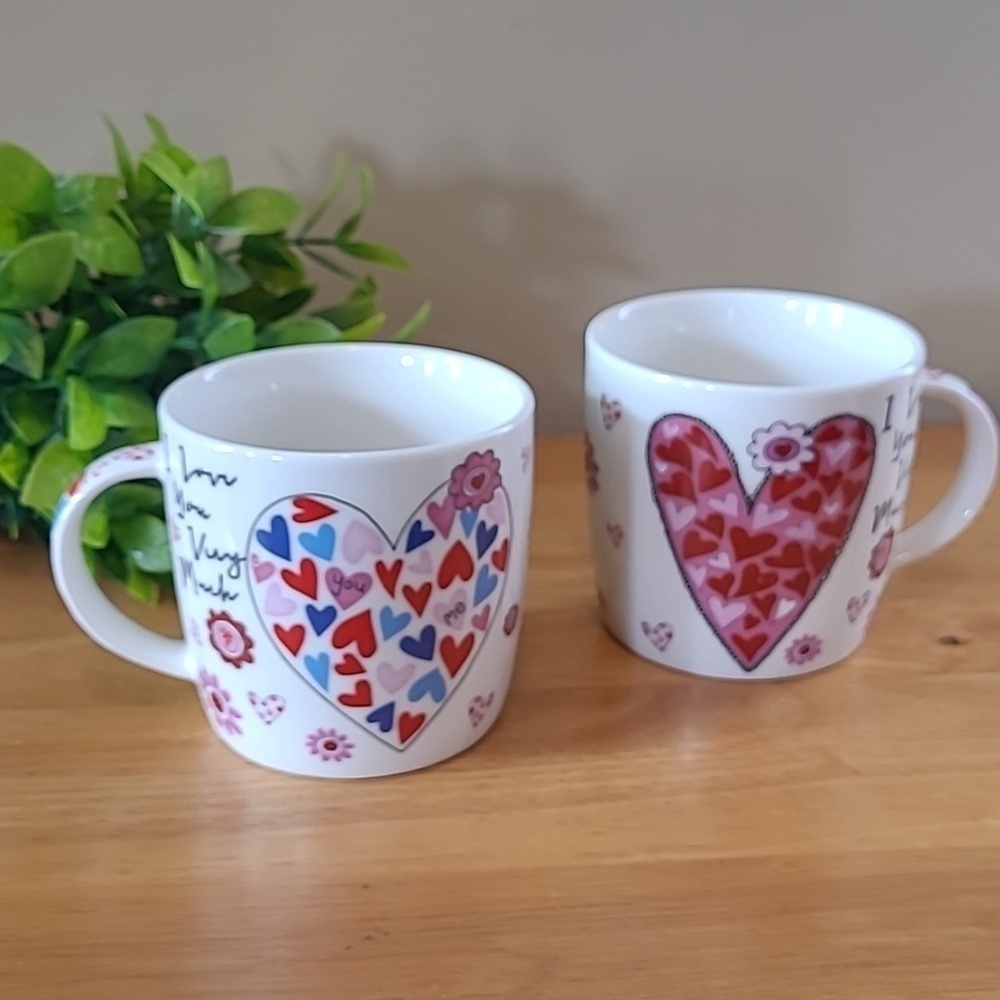 DANAWARES Heart Theme "I Love You Very Much" Ceramic Mugs, Set of 2